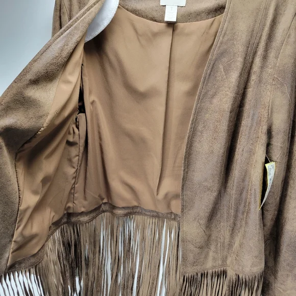 Chicos Faux Leather Fringe Open Front Jacket Women 1 Medium Boho Western Cowgirl - Picture 8 of 12
